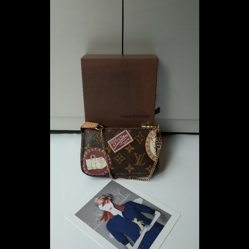 LV 老花限定行李箱圖騰15公分金鍊小包-0