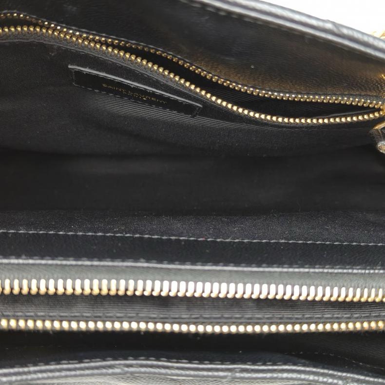 SAINT LAURENT 黑色荔枝牛皮金扣V紋信封單肩托特包-5