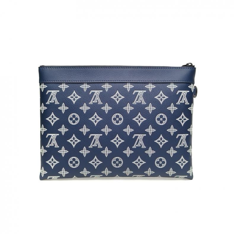 LOUIS VUITTON PochetteTogo手拿包藍色牛皮晶片-0