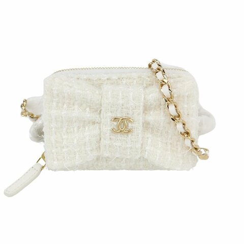 Chanel牛皮純色蝴蝶結雙C標誌單肩包 9.8新