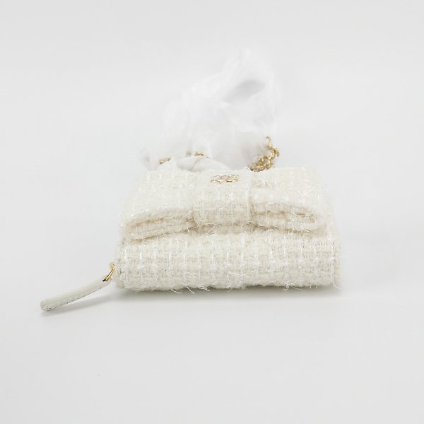 Chanel牛皮純色蝴蝶結雙C標誌單肩包 9.8新-4