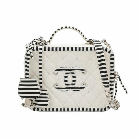 Chanel Vanity Case中號牛皮拼色斑馬紋雙C標識斜挎包單肩包 9.8新