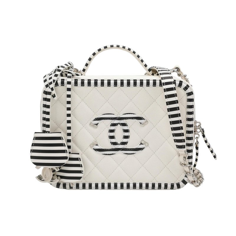Chanel Vanity Case中號牛皮拼色斑馬紋雙C標識斜挎包單肩包 9.8新-0