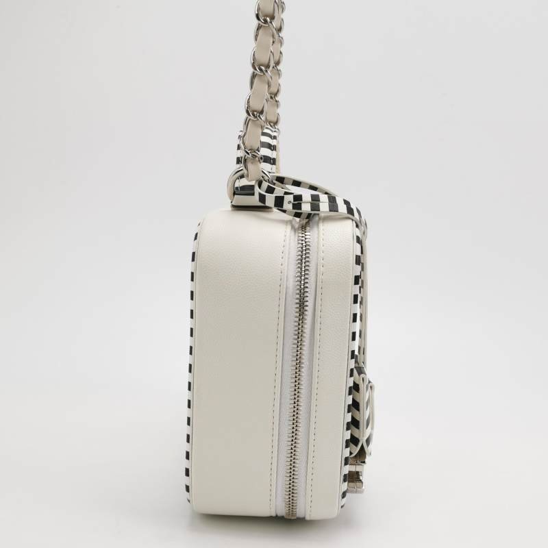 Chanel Vanity Case中號牛皮拼色斑馬紋雙C標識斜挎包單肩包 9.8新-3