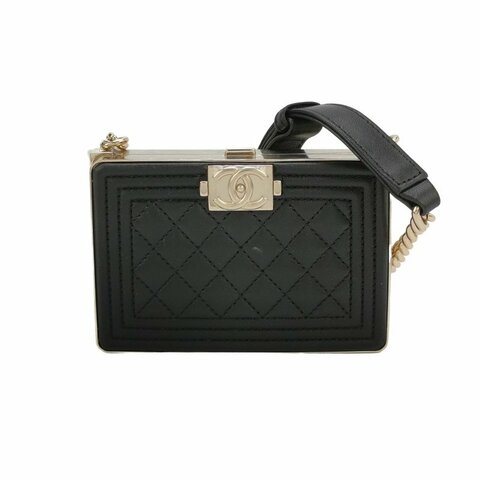 Chanel Boy Bag羊皮純色方形雙C鎖扣斜挎包單肩包 9.8新