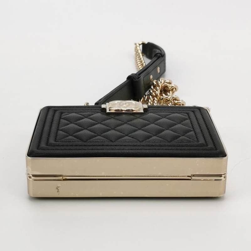 Chanel Boy Bag羊皮純色方形雙C鎖扣斜挎包單肩包 9.8新-5