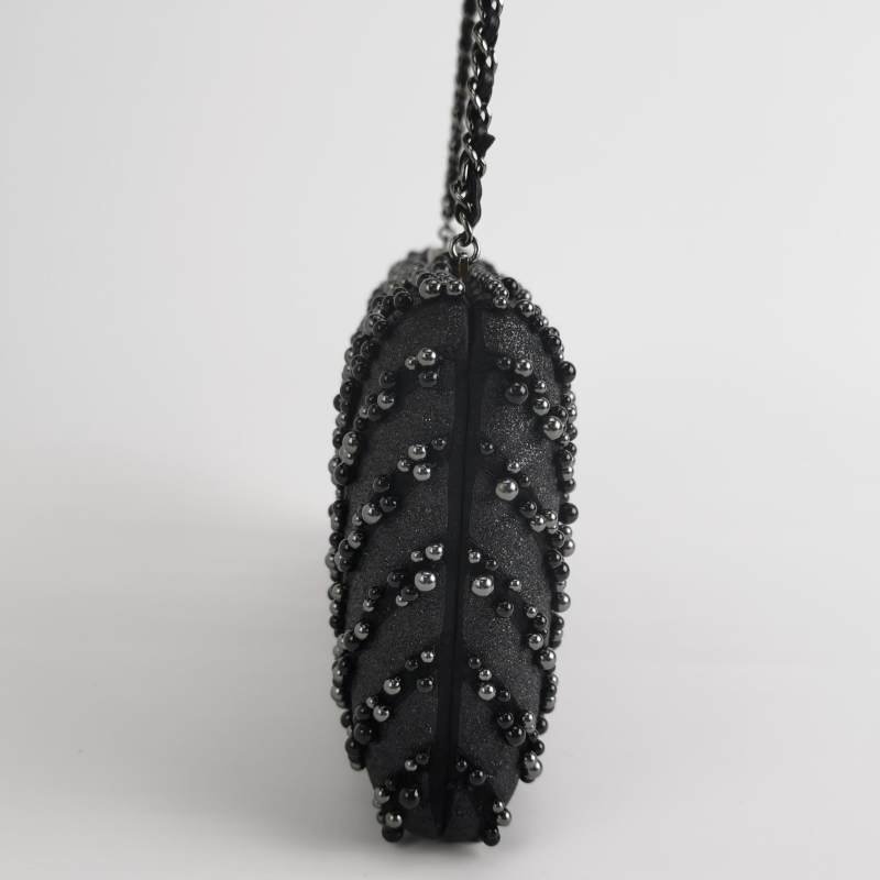 Chanel羊皮雙C logo珍珠裝飾斜挎包單肩包 9.8新-2