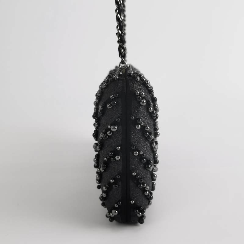 Chanel羊皮雙C logo珍珠裝飾斜挎包單肩包 9.8新-3