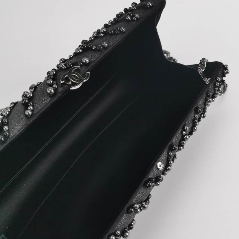 Chanel羊皮雙C logo珍珠裝飾斜挎包單肩包 9.8新-6