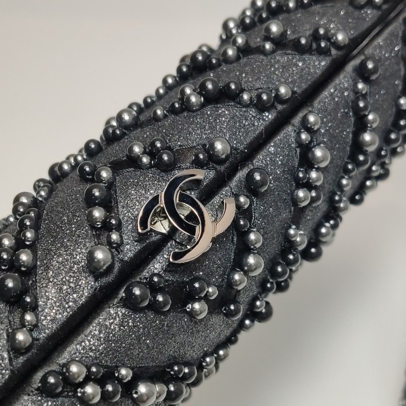 Chanel羊皮雙C logo珍珠裝飾斜挎包單肩包 9.8新-9