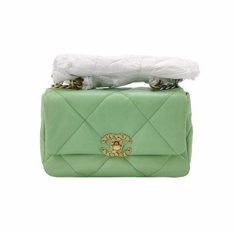 Chanel 19 Bag 小號 羊皮菱格絎縫穿皮雙C扣單肩包 9.8新
