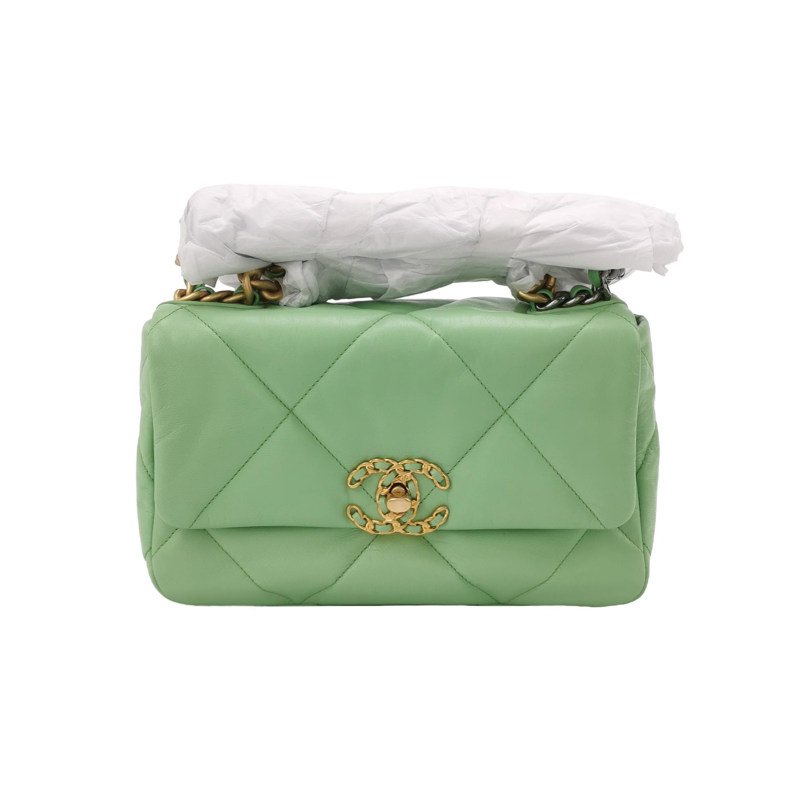 Chanel 19 Bag 小號 羊皮菱格絎縫穿皮雙C扣單肩包 9.8新-0