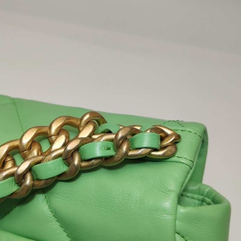 Chanel 19 Bag 小號 羊皮菱格絎縫穿皮雙C扣單肩包 9.8新-9