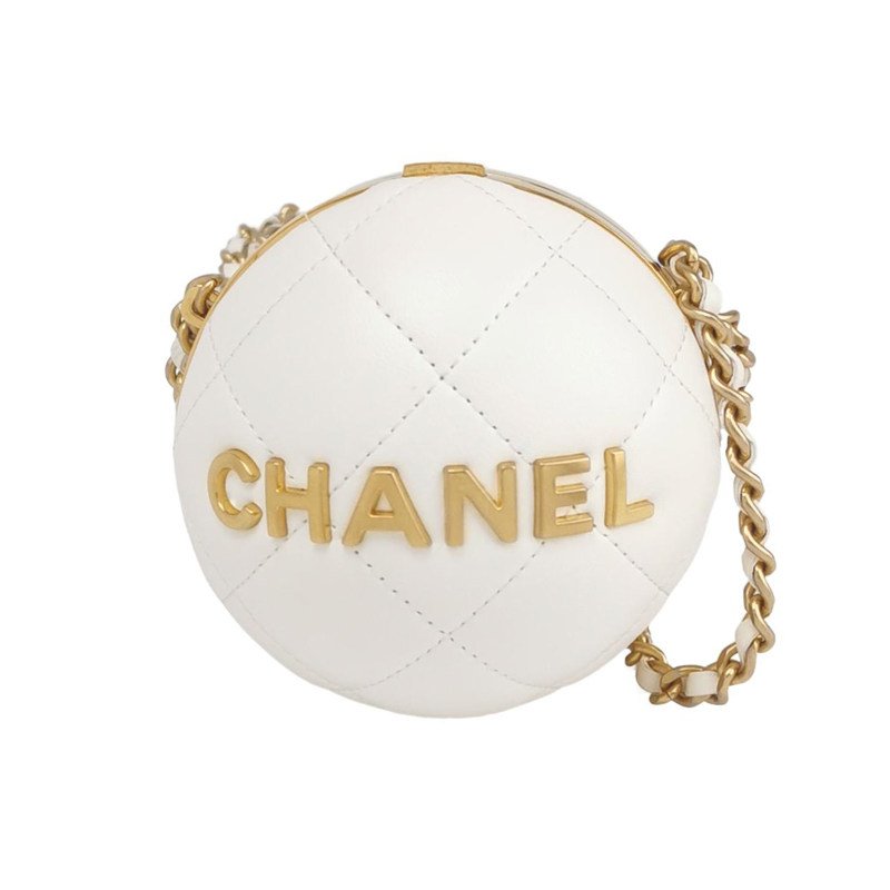Chanel羊皮純色菱格絎縫字母Logo斜挎包單肩包 9.8新-0