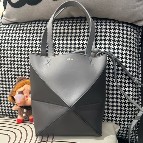 Loewe Mini Fold Tote bag 深灰牛皮拼銀色