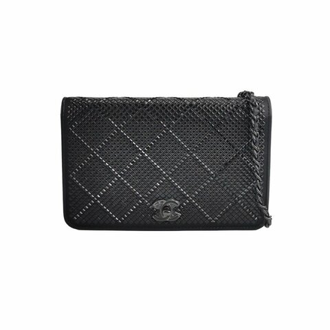 Chanel牛皮緞面純色水鑽裝飾雙C標識斜挎包單肩包 晶片款 9.8新