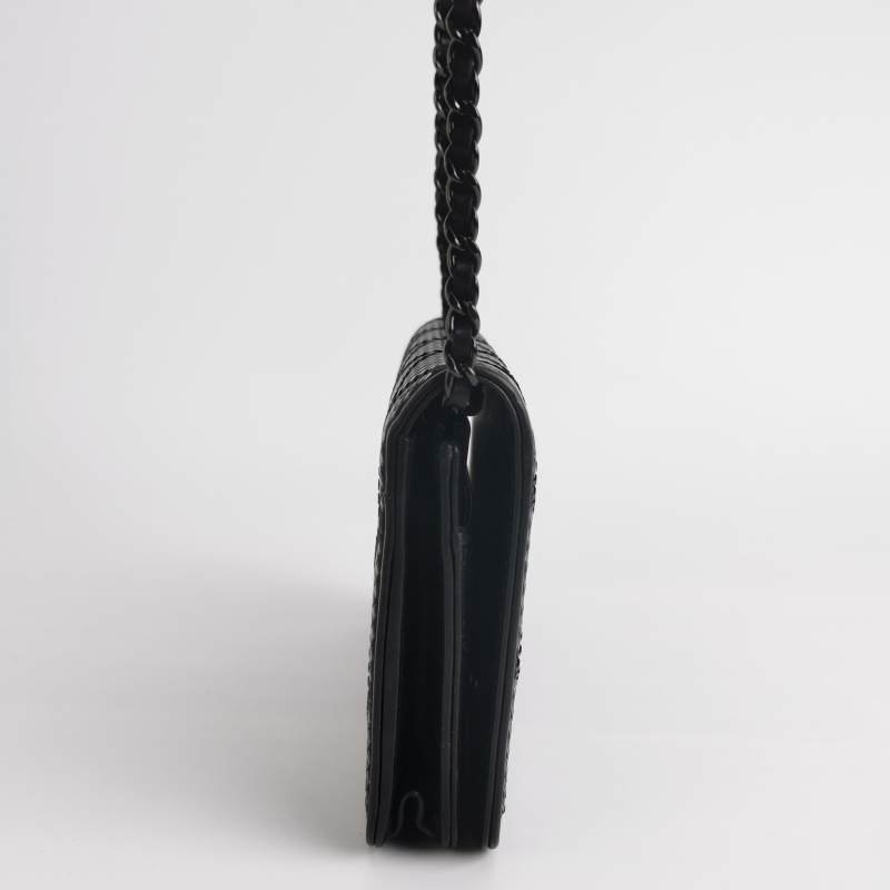 Chanel牛皮緞面純色水鑽裝飾雙C標識斜挎包單肩包 晶片款 9.8新-3