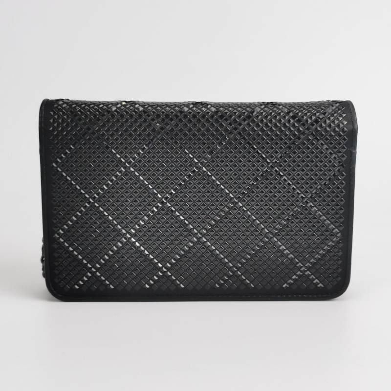 Chanel牛皮緞面純色水鑽裝飾雙C標識斜挎包單肩包 晶片款 9.8新-4