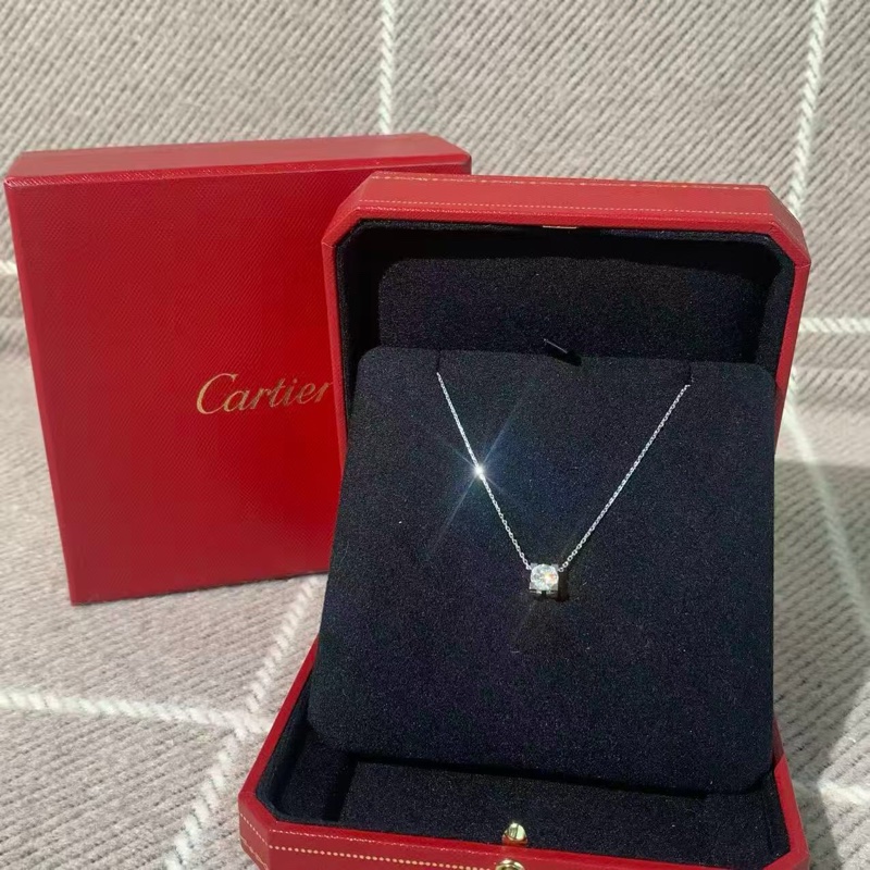 Cartier卡地亞 1 克拉牛頭石鑽石白金項鍊,主鑽 1.01 克拉,h 色,vvs1 淨度-0