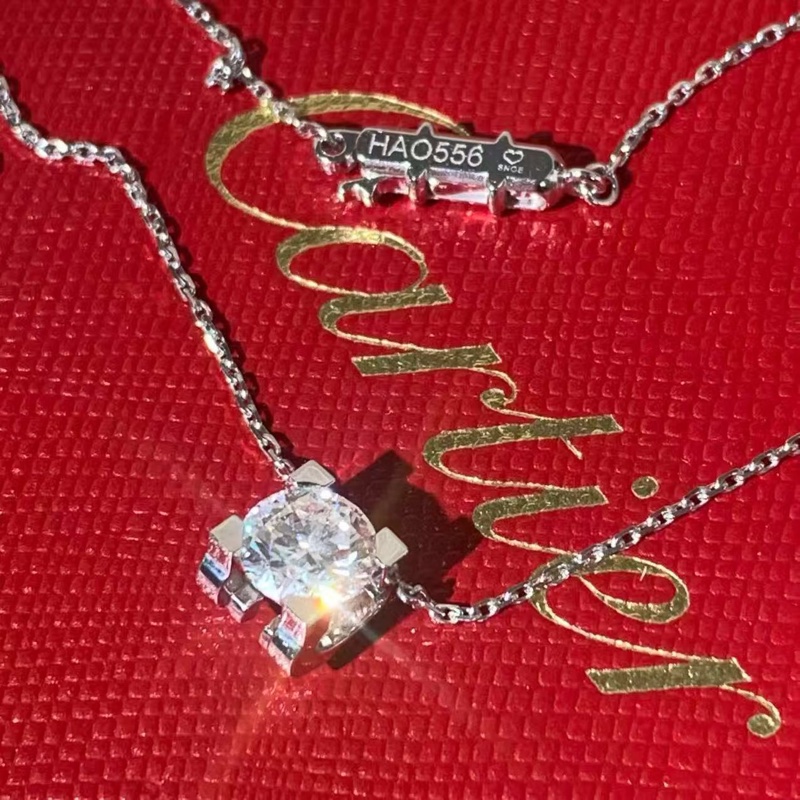 Cartier卡地亞 1 克拉牛頭石鑽石白金項鍊,主鑽 1.01 克拉,h 色,vvs1 淨度-2