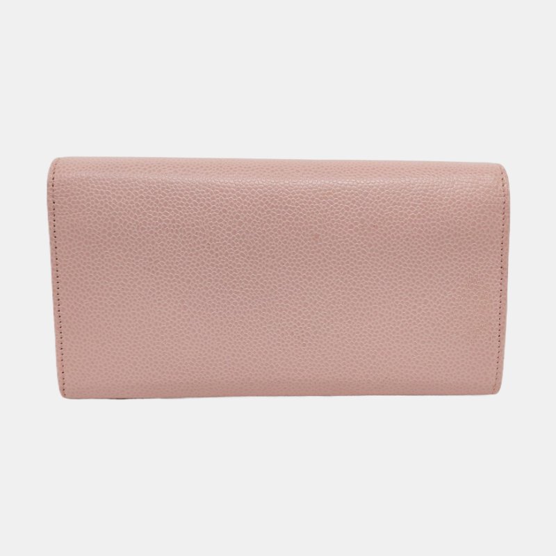 CHANEL粉色荔枝紋牛皮絎縫錢包銀色五金14開 9.8新-4