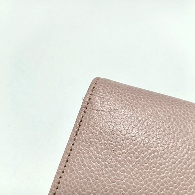 CHANEL粉色荔枝紋牛皮絎縫錢包銀色五金14開 9.8新-10