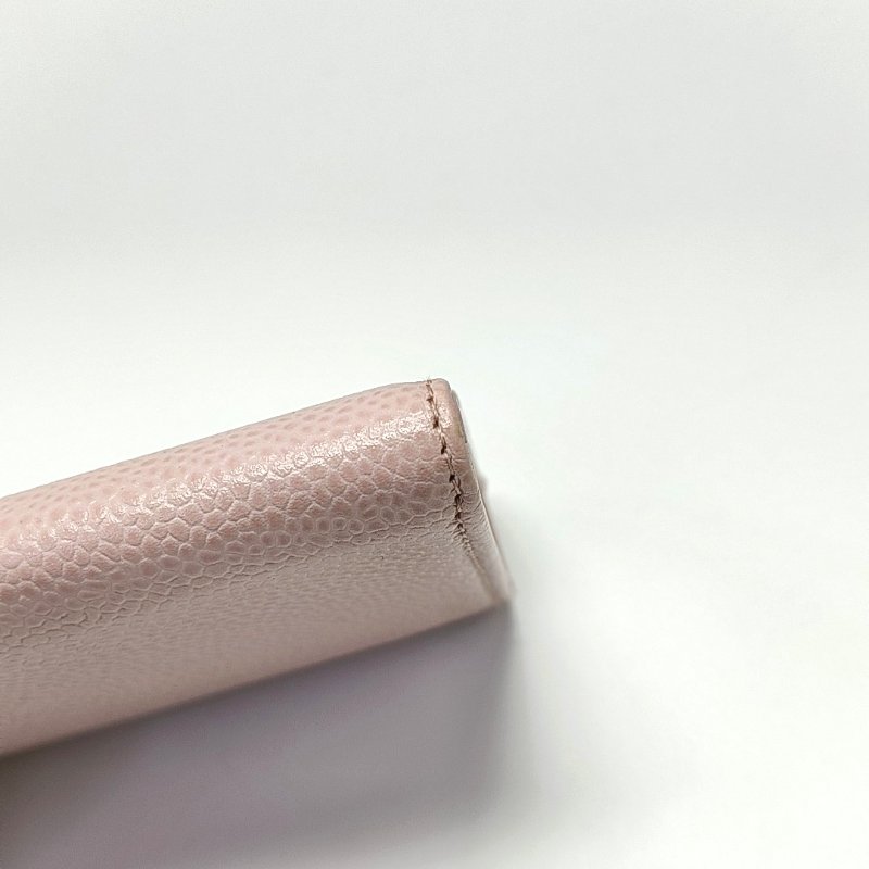 CHANEL粉色荔枝紋牛皮絎縫錢包銀色五金14開 9.8新-11