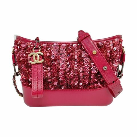 CHANEL GABRIELLE 小號粉紅色亮片拼貼單肩包 金色銀色五金 26開 可拆卸肩帶 9.8新