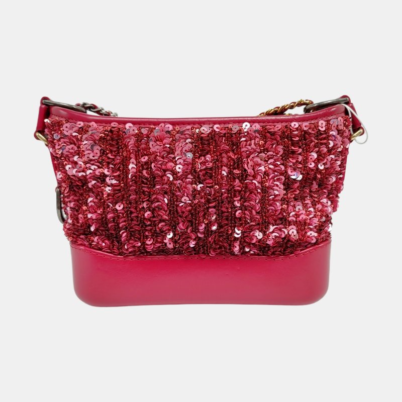 CHANEL GABRIELLE 小號粉紅色亮片拼貼單肩包 金色銀色五金 26開 可拆卸肩帶 9.8新-4