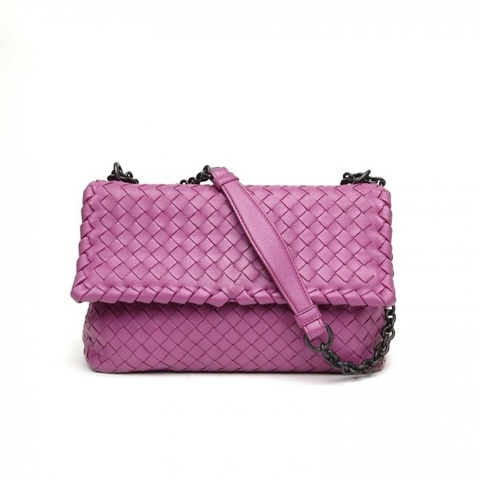 BOTTEGA VENETA  Olimpia編織翻蓋斜挎包紫色羊皮肩背包
