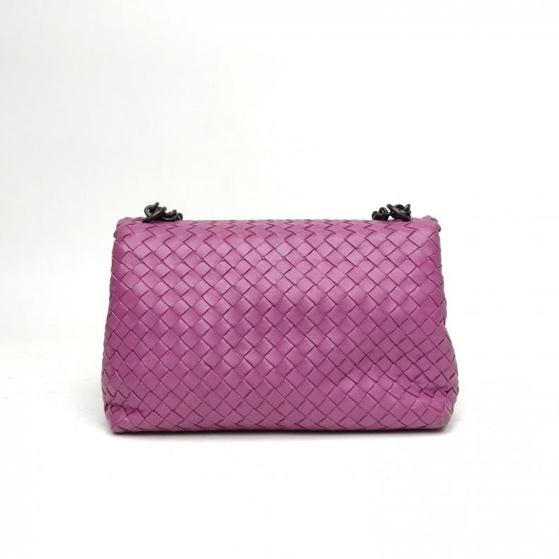 BOTTEGA VENETA Olimpia編織翻蓋斜挎包紫色羊皮肩背包-2