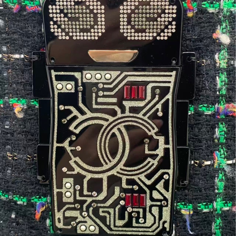 二手chanel香奈兒綠色毛呢機器人tote購物袋，沒有配件，有鐳射-4