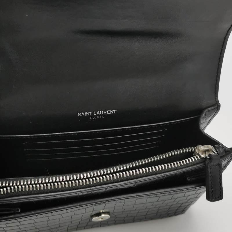 Saint Laurent Sunset日落包迷你牛皮純色鱷魚紋YSL標誌單肩包-7