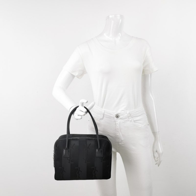 Saint Laurent牛皮尼龍布緞面純色ysl標誌印花手提包-1