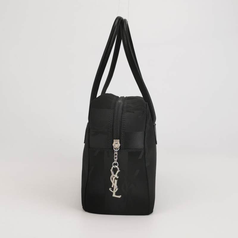 Saint Laurent牛皮尼龍布緞面純色ysl標誌印花手提包-3