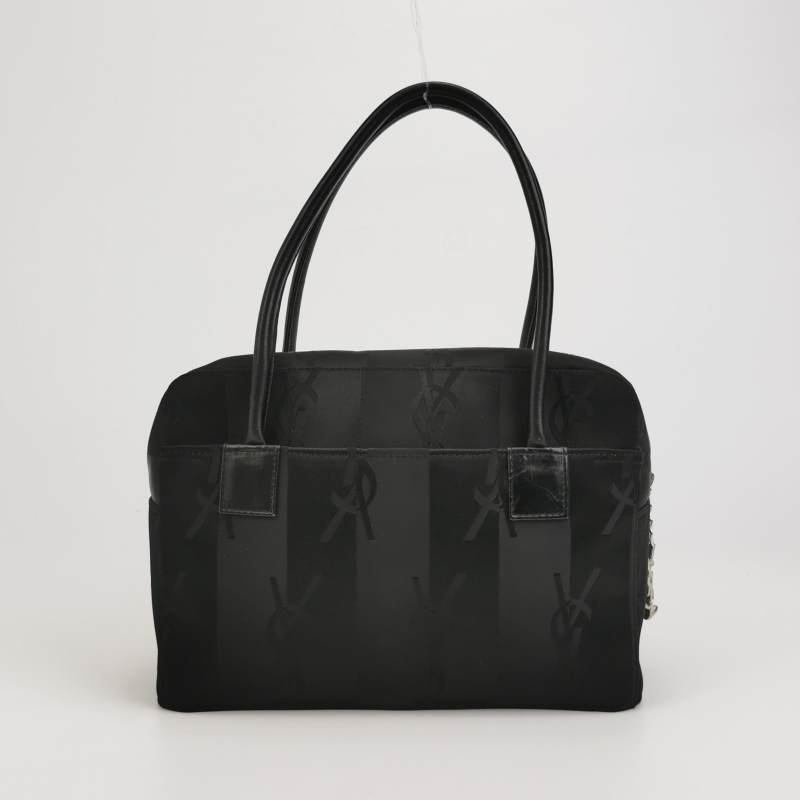 Saint Laurent牛皮尼龍布緞面純色ysl標誌印花手提包-4