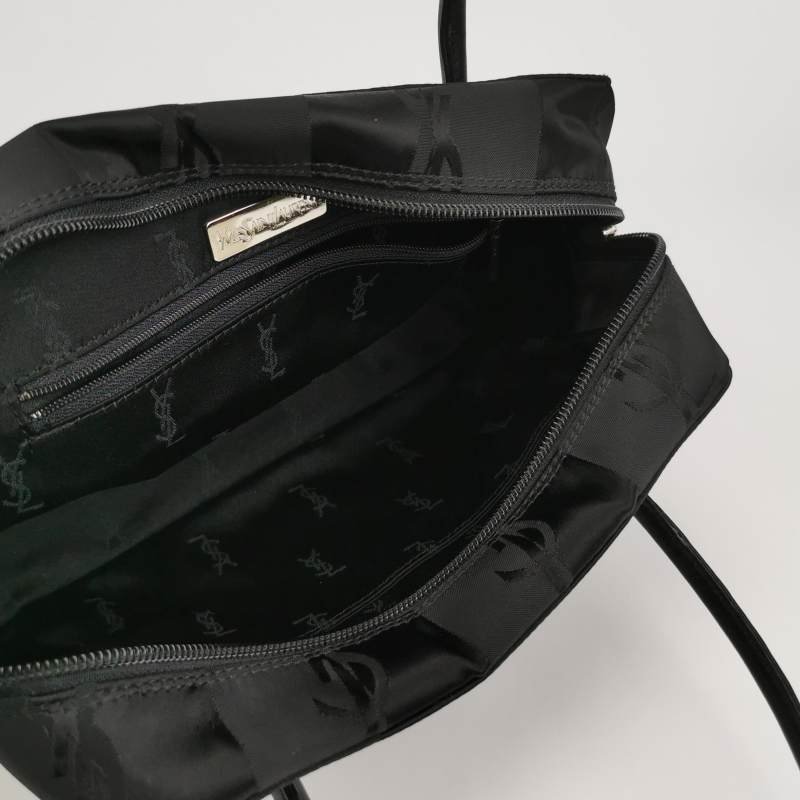 Saint Laurent牛皮尼龍布緞面純色ysl標誌印花手提包-6