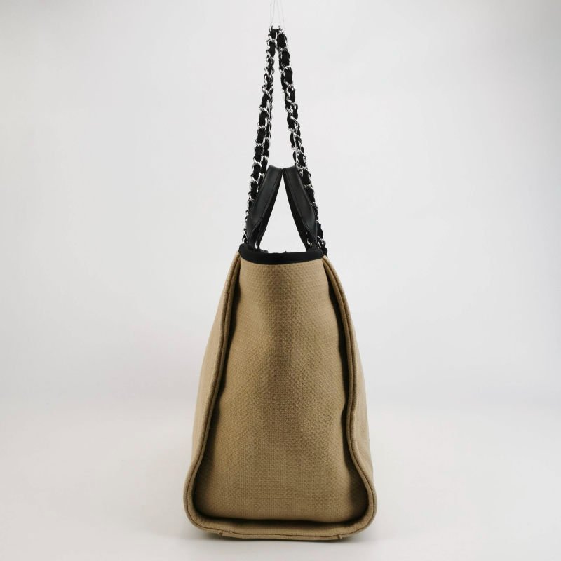 Chanel Deauville沙灘包大號牛皮帆布拼色大Logo字母單肩包-2