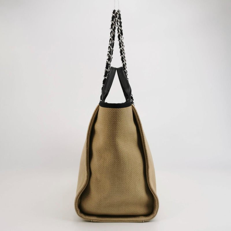 Chanel Deauville沙灘包大號牛皮帆布拼色大Logo字母單肩包-3