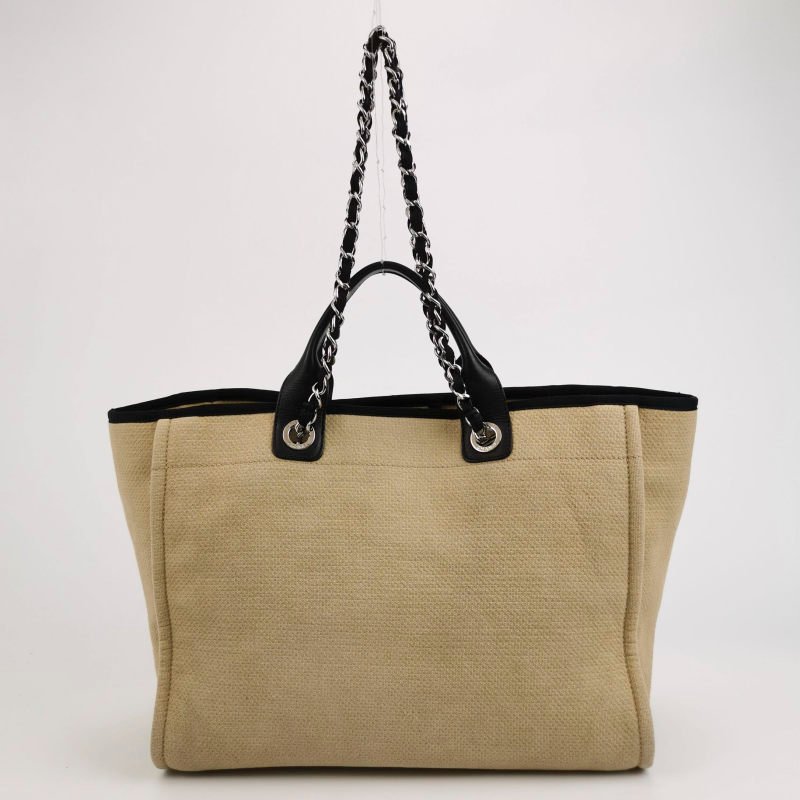 Chanel Deauville沙灘包大號牛皮帆布拼色大Logo字母單肩包-4