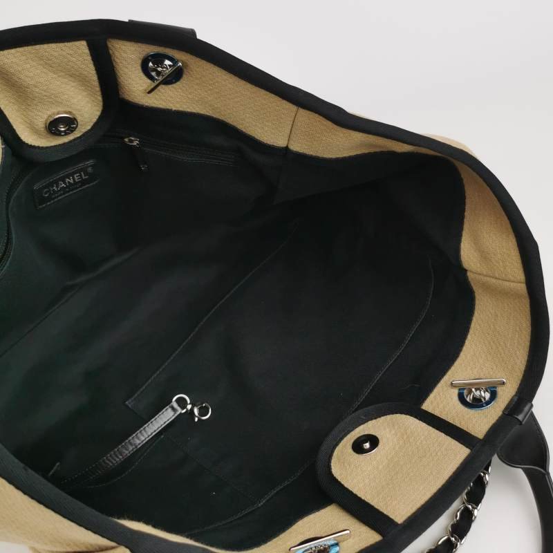 Chanel Deauville沙灘包大號牛皮帆布拼色大Logo字母單肩包-6