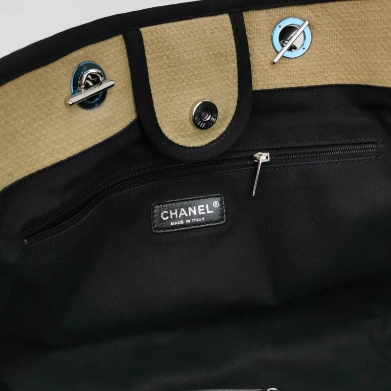 Chanel Deauville沙灘包大號牛皮帆布拼色大Logo字母單肩包-7