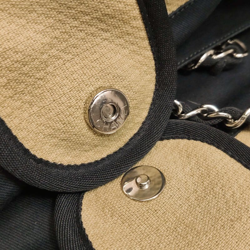 Chanel Deauville沙灘包大號牛皮帆布拼色大Logo字母單肩包-9
