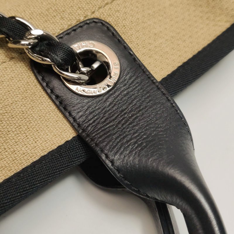 Chanel Deauville沙灘包大號牛皮帆布拼色大Logo字母單肩包-16