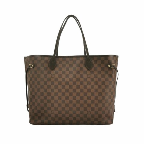 Louis Vuitton(LV)Neverfull大號牛皮棋盤格束帶單肩包