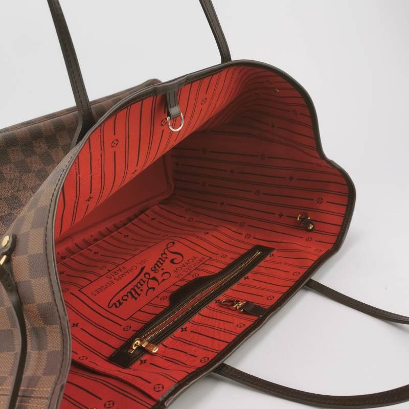 Louis Vuitton(LV)Neverfull大號牛皮棋盤格束帶單肩包-6