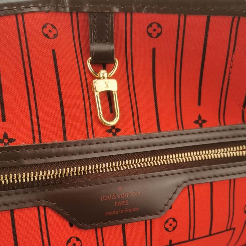 Louis Vuitton(LV)Neverfull大號牛皮棋盤格束帶單肩包-7