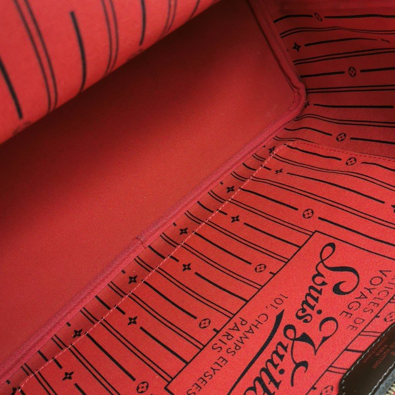 Louis Vuitton(LV)Neverfull大號牛皮棋盤格束帶單肩包-8