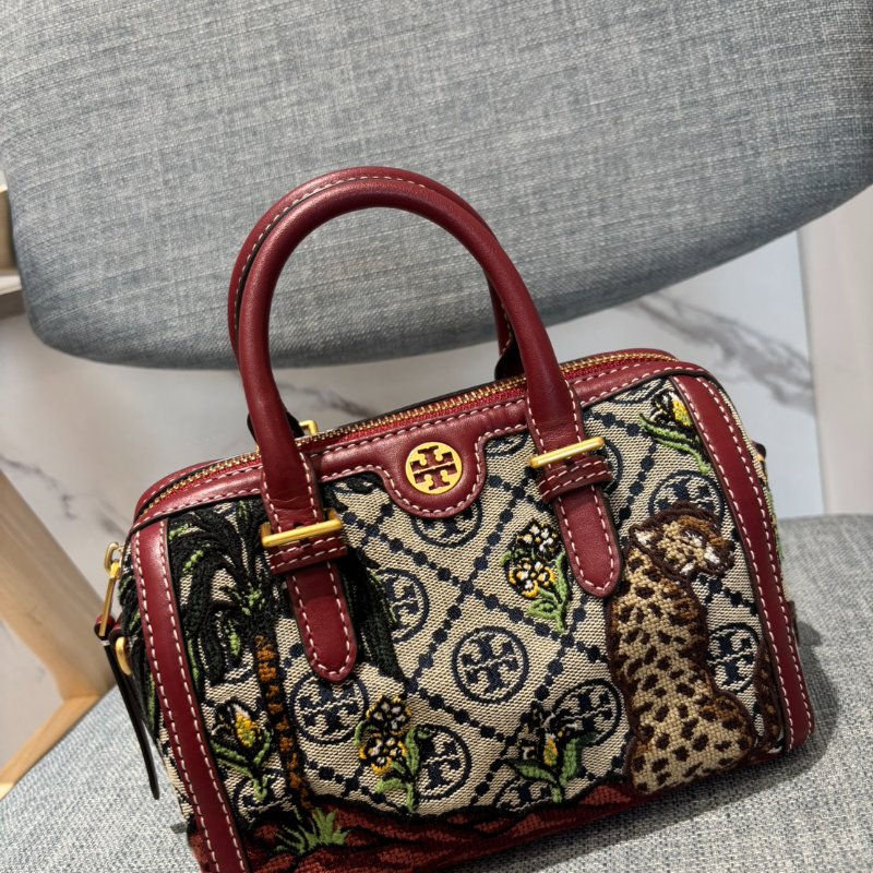 ｛🐯虎年限定包｝TB緹花拼接皮革小波士頓包-0