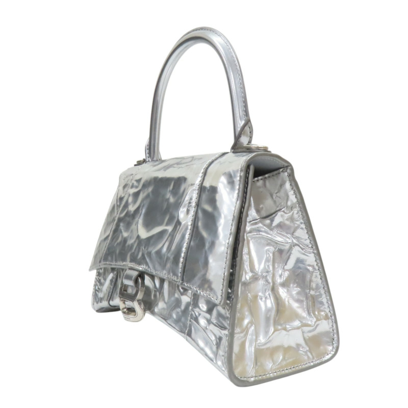 銀色 漆皮 Hourglass 沙漏包 兩用包【BALENCIAGA 巴黎世家】 751497-2